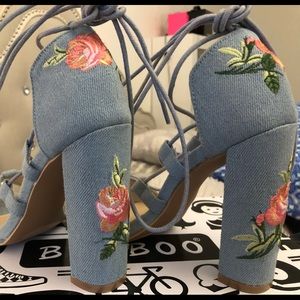 Denim tie up heels